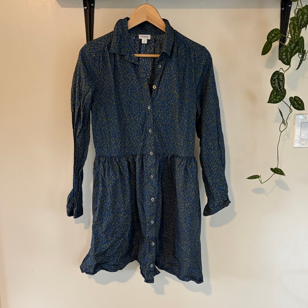 J. Crew Factory Mini Navy Shirt Dress with Floral Print
